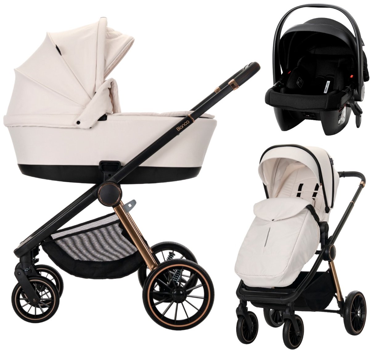 Lorelli Bianca Beige Latte 3-in-1 Kinderwagen incl. i-Size Autostoel