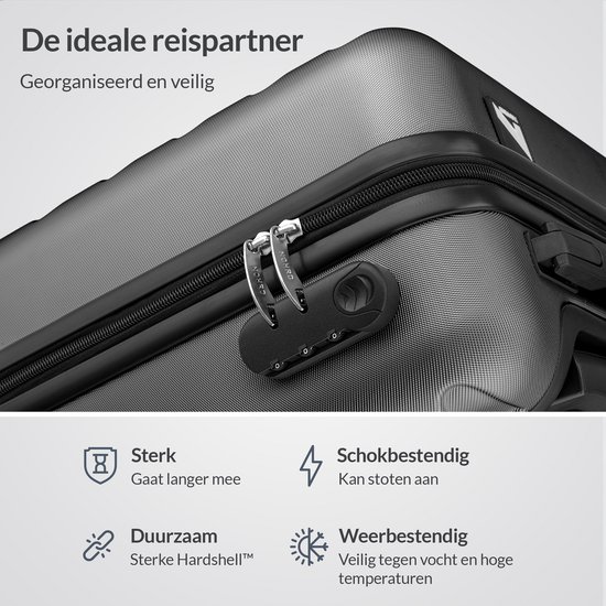 NOHRD Handbagage Koffer - 38 L - Zwart - Reiskoffer - 55x35x20 cm - Trolley - Lichtgewicht - Incl. Slot