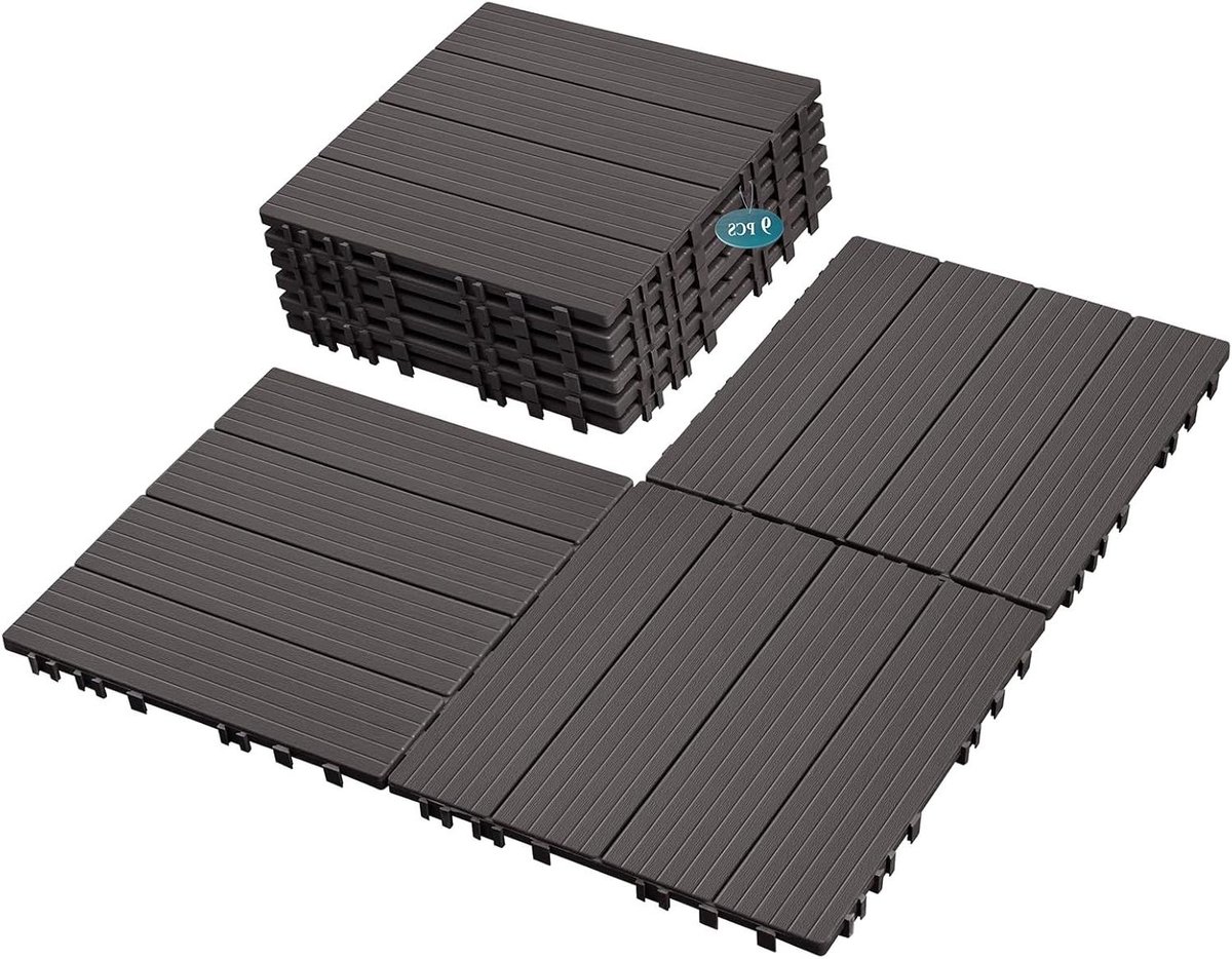 Tuinterrastegels - Terrasplanken Kliktegels - Tuin Terras Balkon - Antislip Kunststof - 30 x 30 cm 9 stuks - Bruin