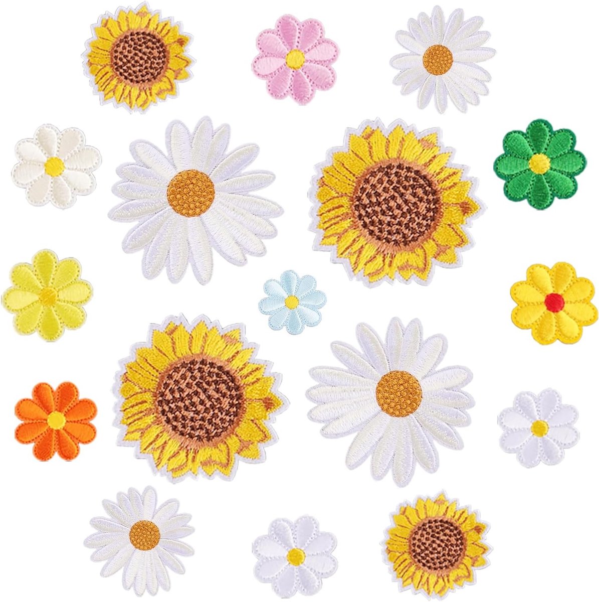 Kleurrijke Daisy Applicatie Patches - 17 Stuks Borduur Patches voor Kledingherstel, Jeans, Tassen en Jassen