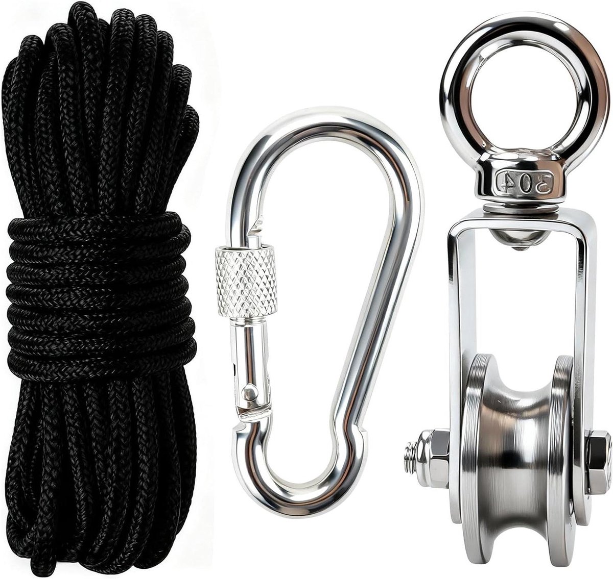 Katrol Staalkabel - Touw Katrol - Zware Lasten Heffen - 360 Graden Draaibaar - 200 kg Draaglast - Zilver Zwart