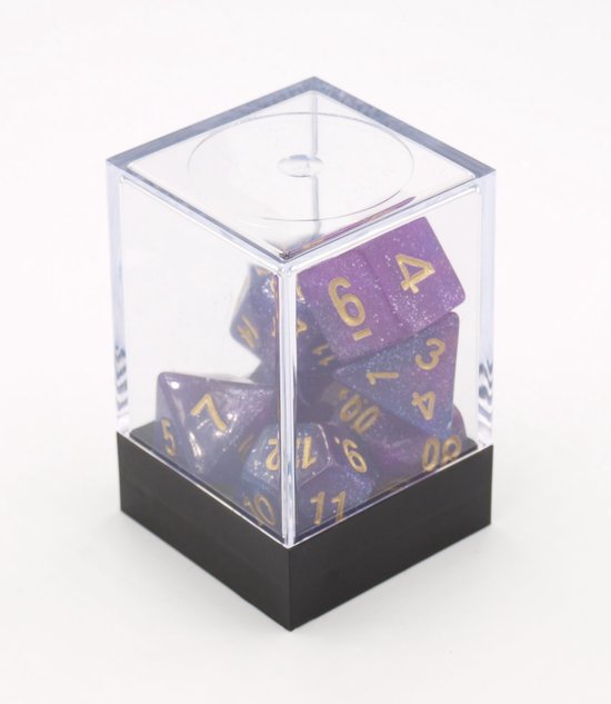 HOT Games dobbelstenen set Stardust paars - 7 stuks kunststof.