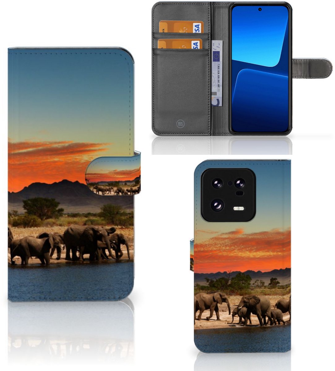 Book Case voor Xiaomi 13 Pro Telefoonhoesje met Pasjes Olifanten