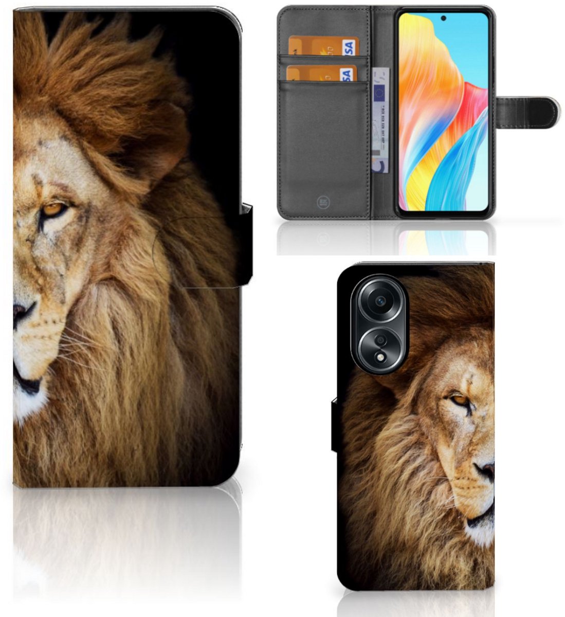 OPPO A58 4G Telefoonhoesje met Pasjes Leeuw