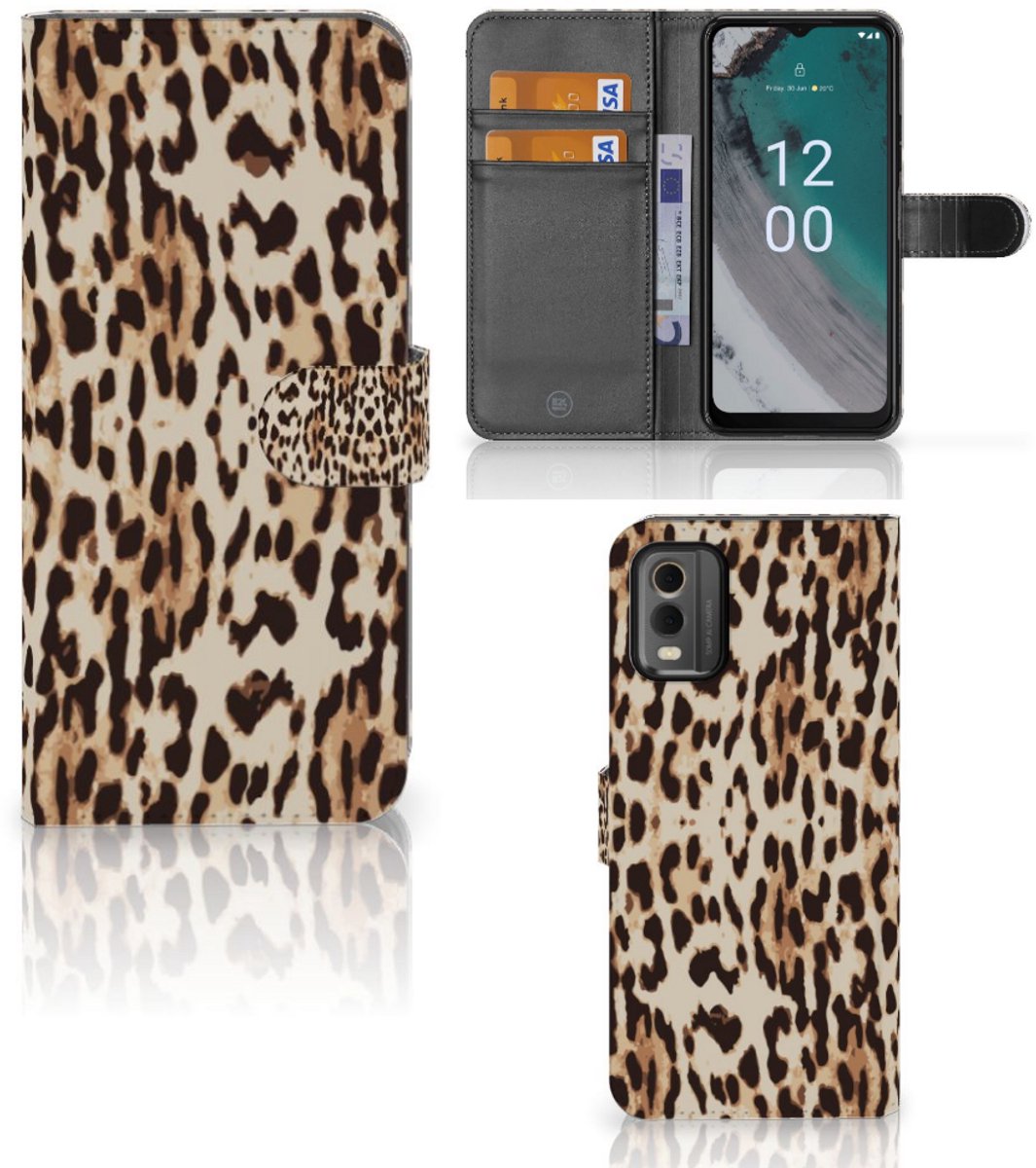 Book Case voor Nokia C32 Telefoonhoesje met Pasjes Leopard
