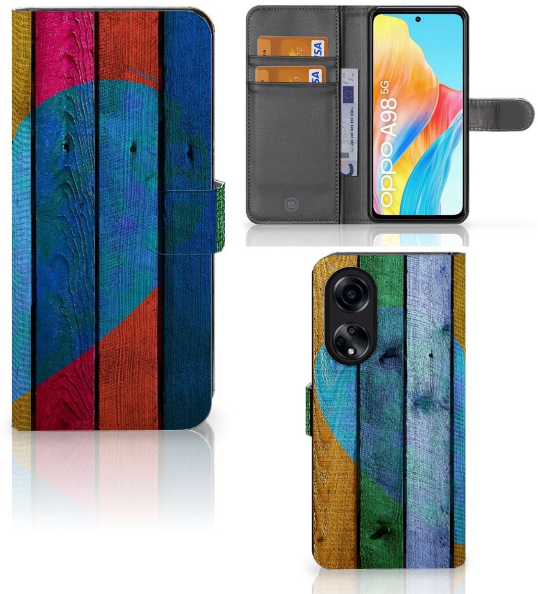 OPPO A98 5G Book Style Case Wood Heart - Cadeau voor je Vriend