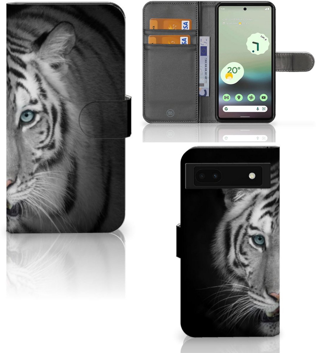 Google Pixel 6A Telefoonhoesje met Pasjes Tijger