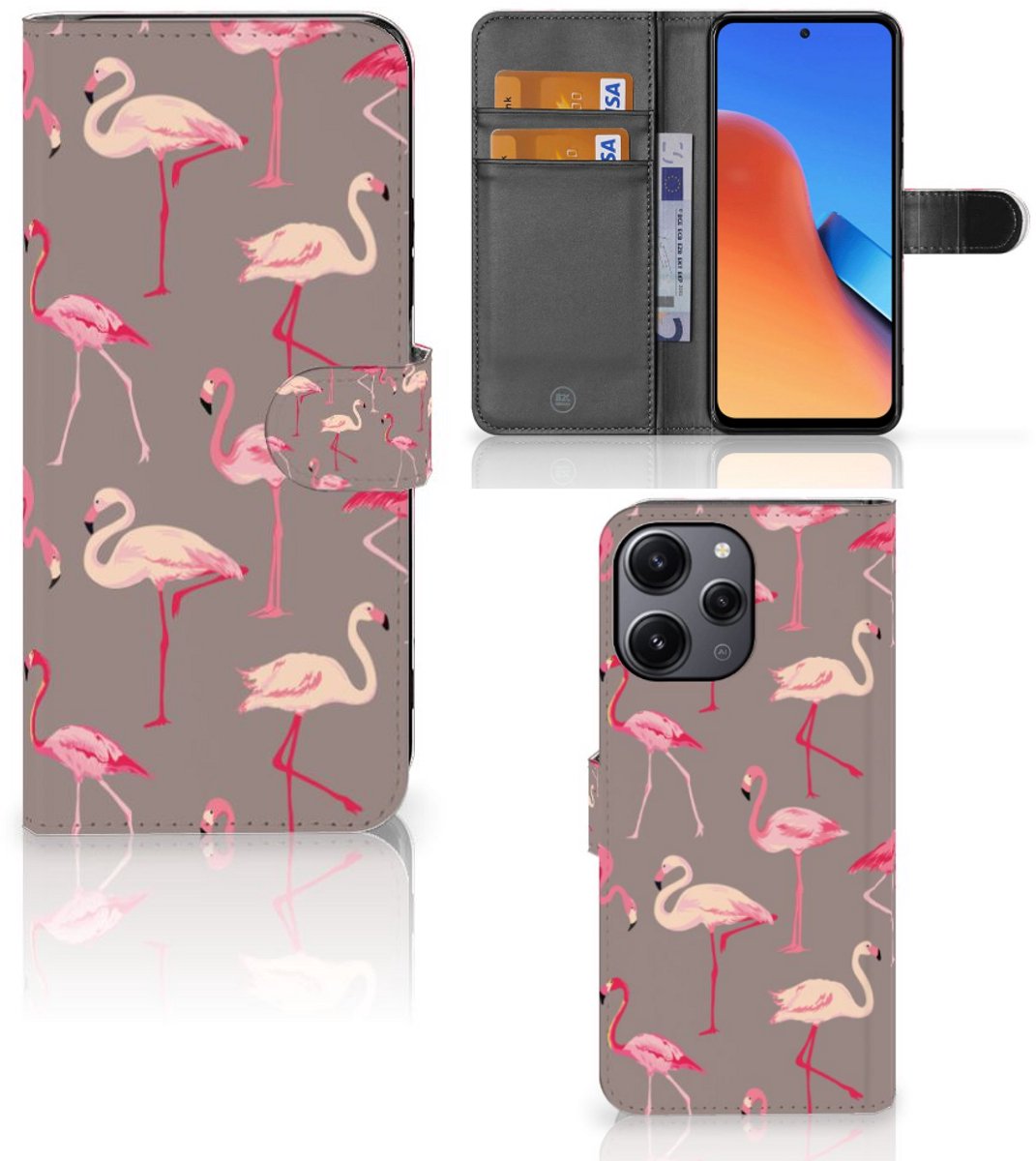 Xiaomi Redmi 12 Telefoonhoesje met Pasjes Flamingo