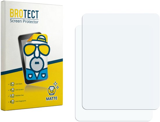 BROTECT matte screenprotector verpakking met twee matte screenprotectors voor een display. Inclusief icoontjes voor Anti-Glare, Anti-Scratch, Bubble-Free en Anti-Fingerprint.