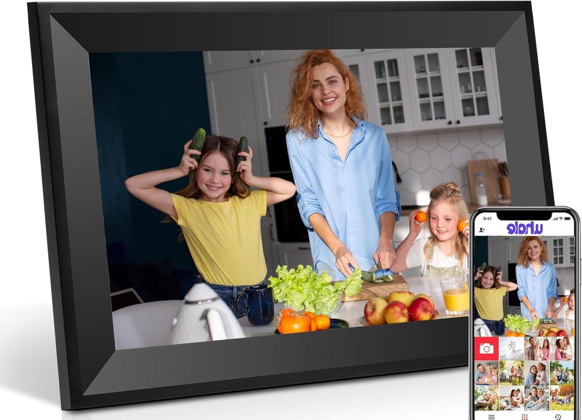 Digitale fotolijst - Wifi lijst - Foto's delen - HD IPS touchscreen - 101 inch - Zwart