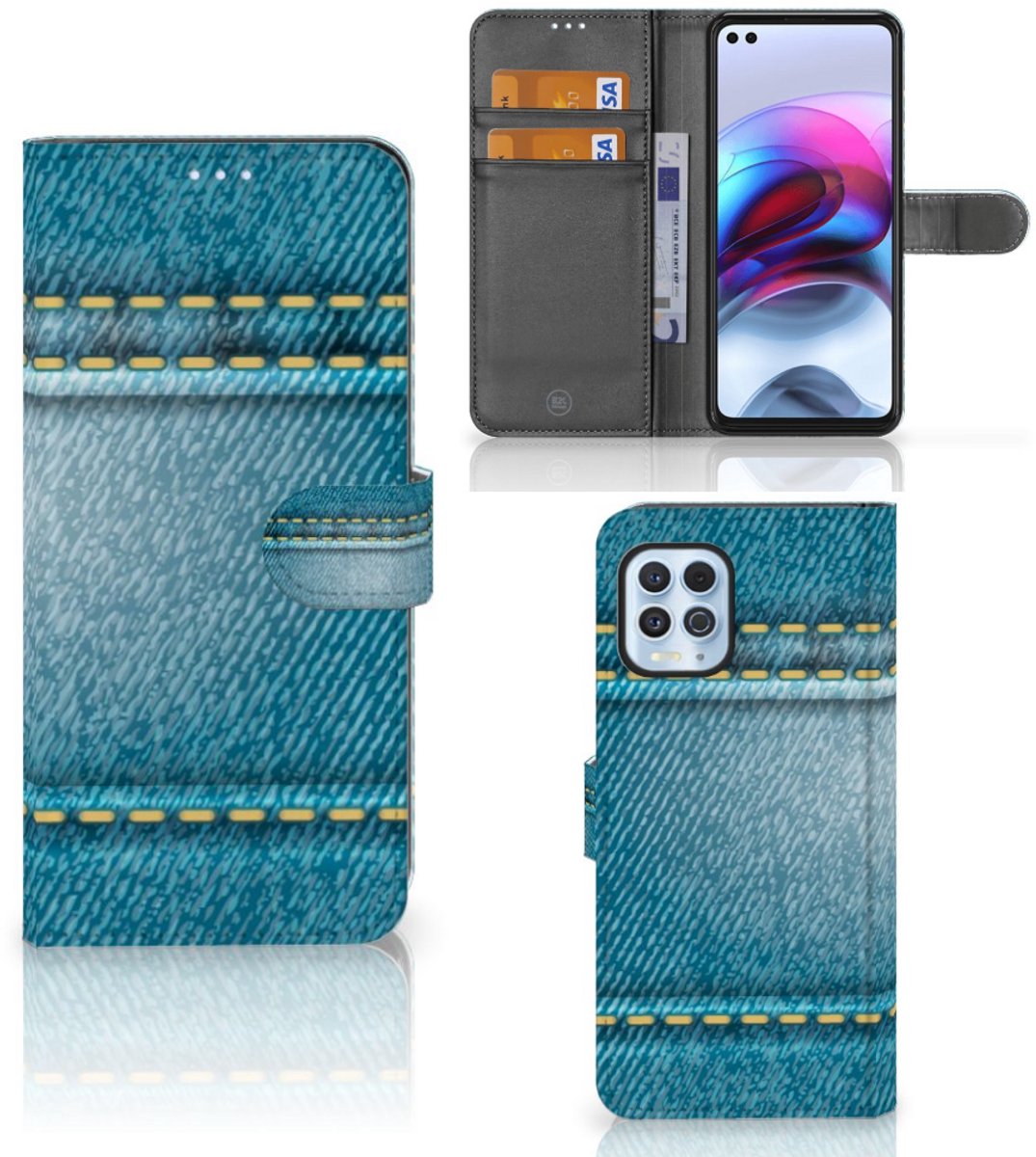 Motorola Moto G100 Wallet Case met Pasjes Jeans