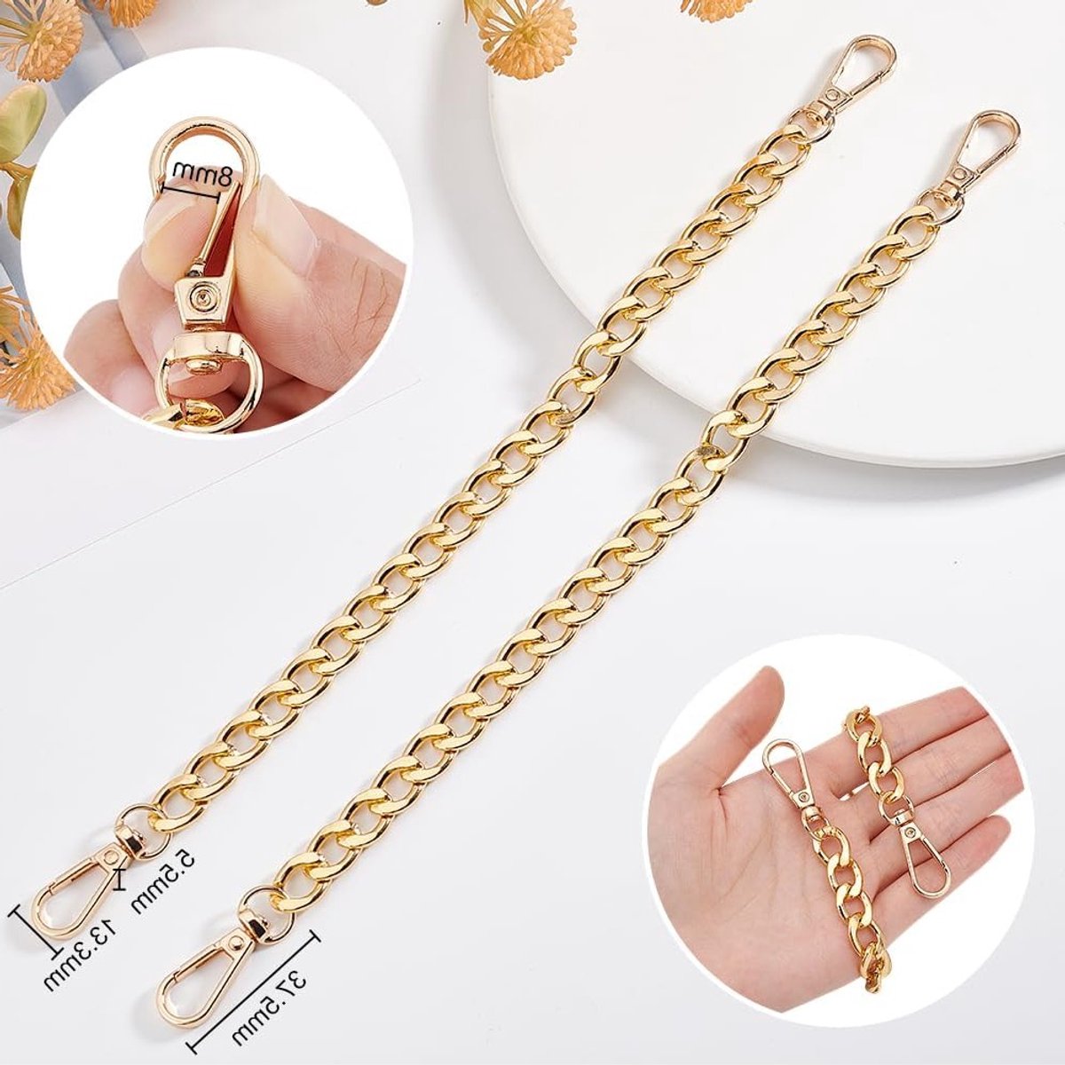 2 Stuks 30 cm Gouden Tasriem Verlenging - Gouden Ketting voor Handtassen, Clutches en Schoudertassen - Ideaal voor DIY Decoraties en Accessoires
