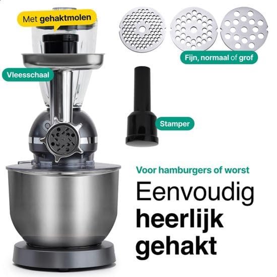 Keukenmachine multifunctioneel - Keukenrobot foodprocessor - Bakken en koken - 15 accessoires - 6.2L kom - Grijs — afbeelding 3