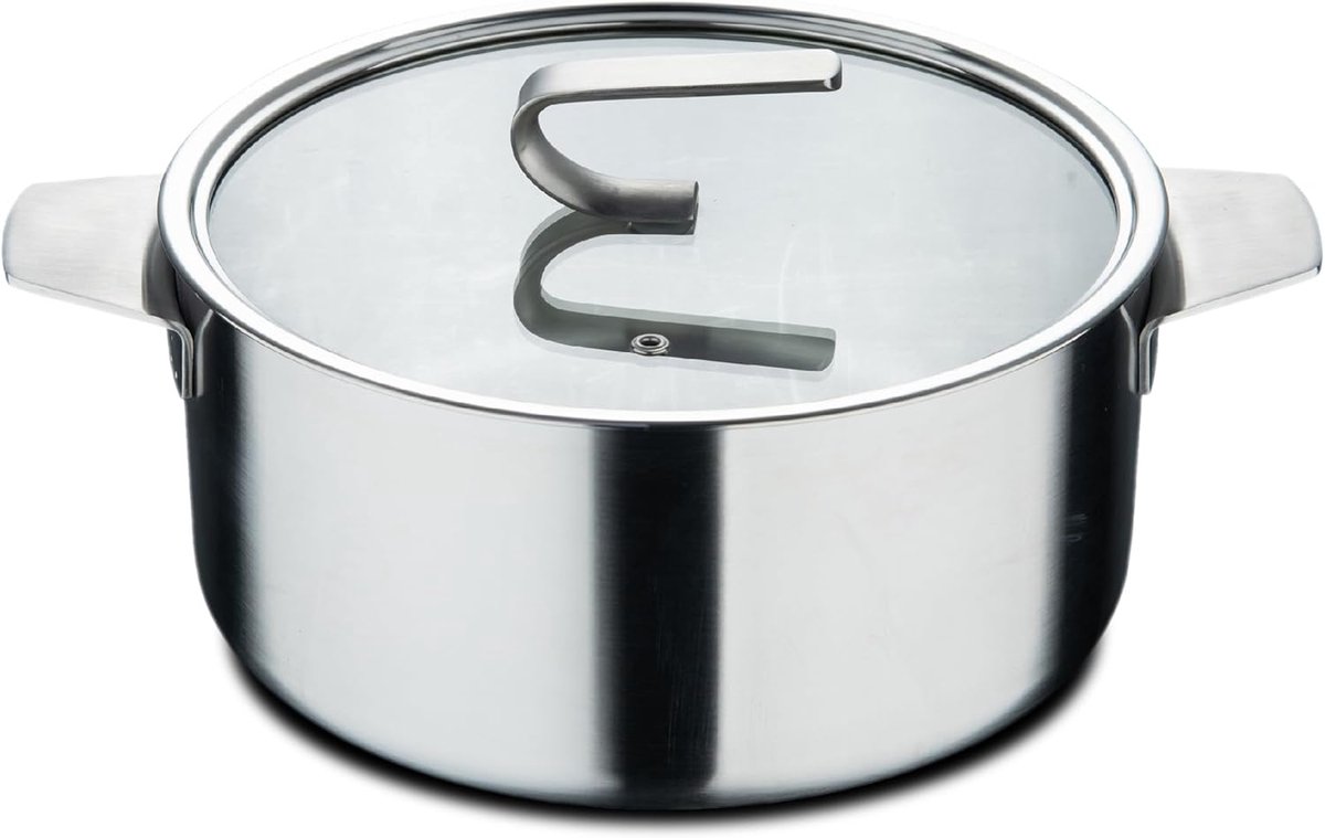 Kookpan met deksel Soeppan Stoofpan Langzaam Koken 3 Laags Warmtegeleiding 24 x 11 cm Zilver