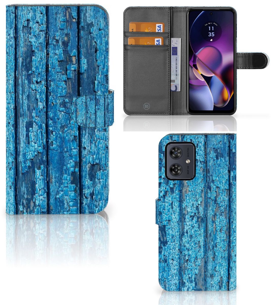 Motorola Moto G54 Book Style Case Wood Blue