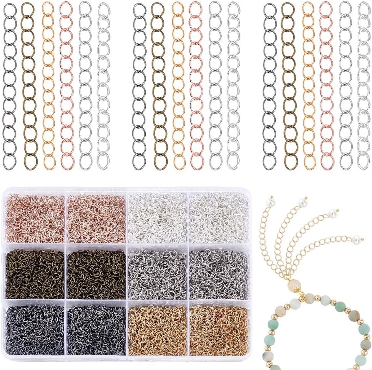 600 Stuks 6 Kleuren Kettingverlengers voor Halskettingen, Armbanden en Enkelbandjes - 4.8 cm Lang voor Sieradenmaken