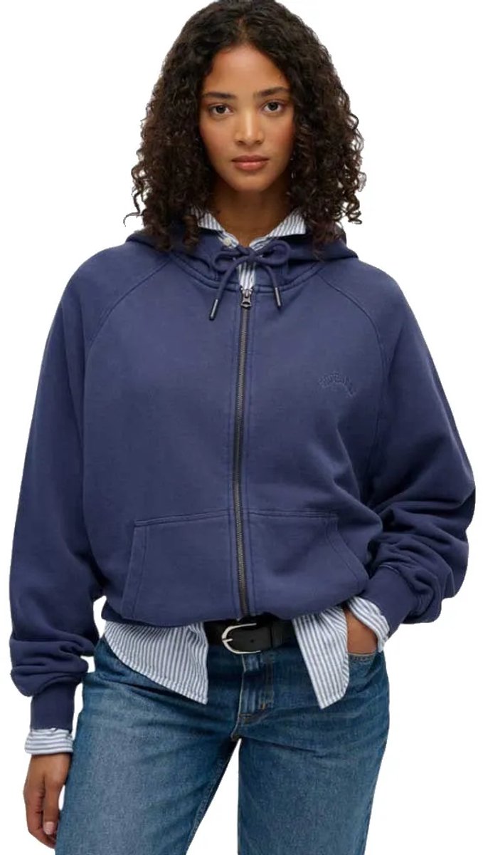 Superdry Essential Logo garment-dye hoodie met rits Dames Hoodies Marineblauw