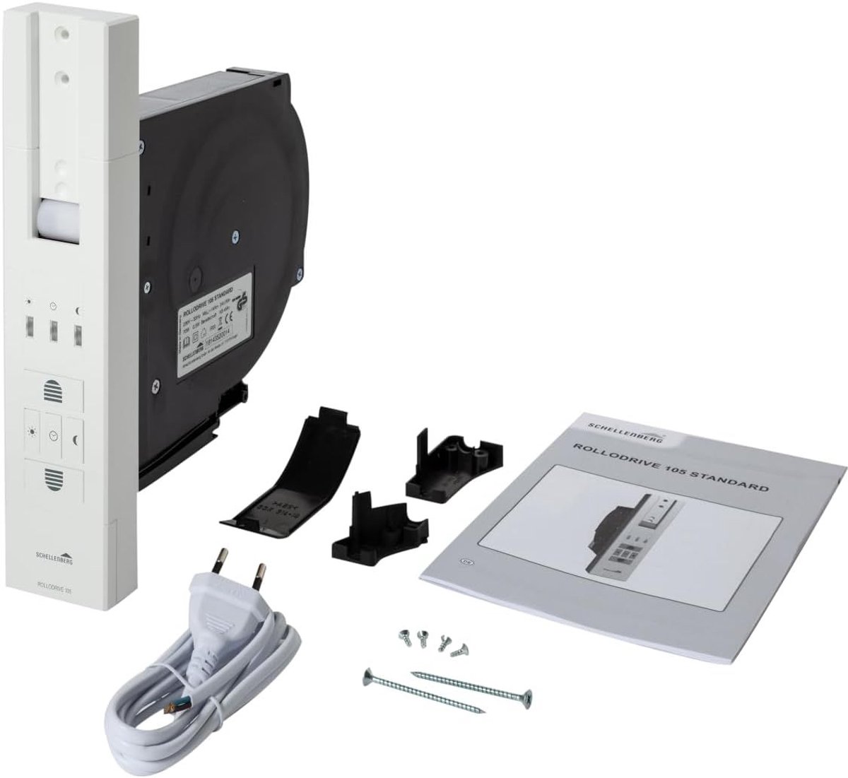 Schellenberg 22710 elektrische bandoproller RolloDrive 105 Standaard inbouwrolluikaandrijving voor 23 mm rolluikbanden, maximale trekkracht 60 kg, maximaal oppervlak 10 m², met timer, inclusief stekker