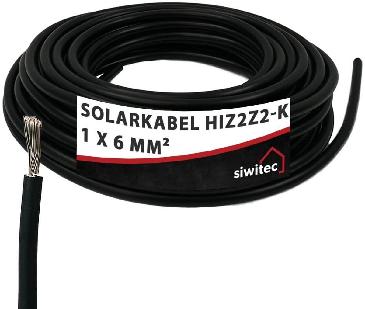 Zonnekabel H1Z2Z2-K 1 x 6 mm² | 57 m fotovoltaïsche kabel | Zonnekabel | Op maat gesneden PV-kabel | Per meter verkocht, 5-100 m | Enkeladerig, zwart | Zonnekabel