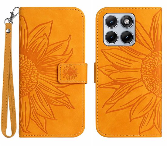 Étui Coverup - Convient pour Motorola Edge 70 Fusion - Étui portefeuille tournesol Coverup avec cordon - Jaune