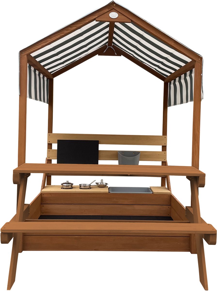 AXI Bo Zandbak & Speelhuisje 159 x 105 cm met Speelkeuken en Picknicktafel Bruin – FSC hout – Met Krijtbord en 6-delig Zandbak Accessoireset – Inclusief afdekzeil en gronddoek – 10 jaar garantie — afbeelding 6