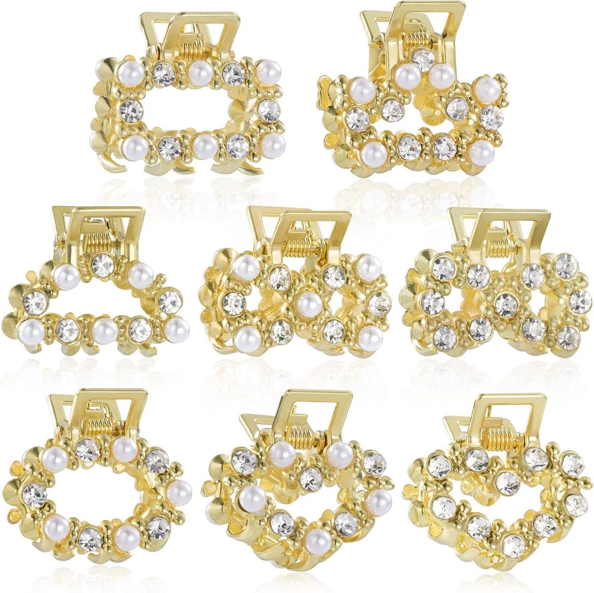 Mini Parel Haarclips - Kleine Klauwclips - Haar Styling - Antislip Tanden - 8 Stuks - Goud
