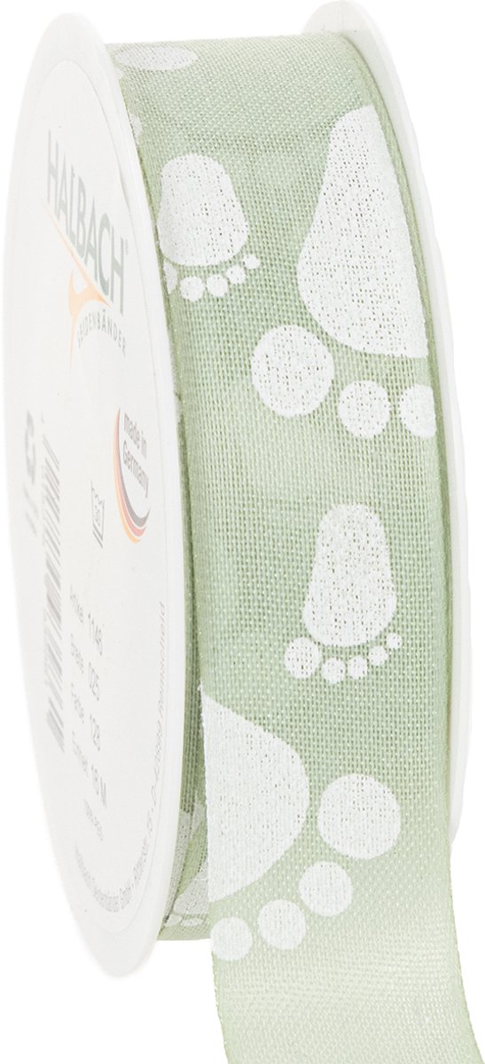 Cadeaulint babyvoetjes decoratie doop groen 25mm 16m