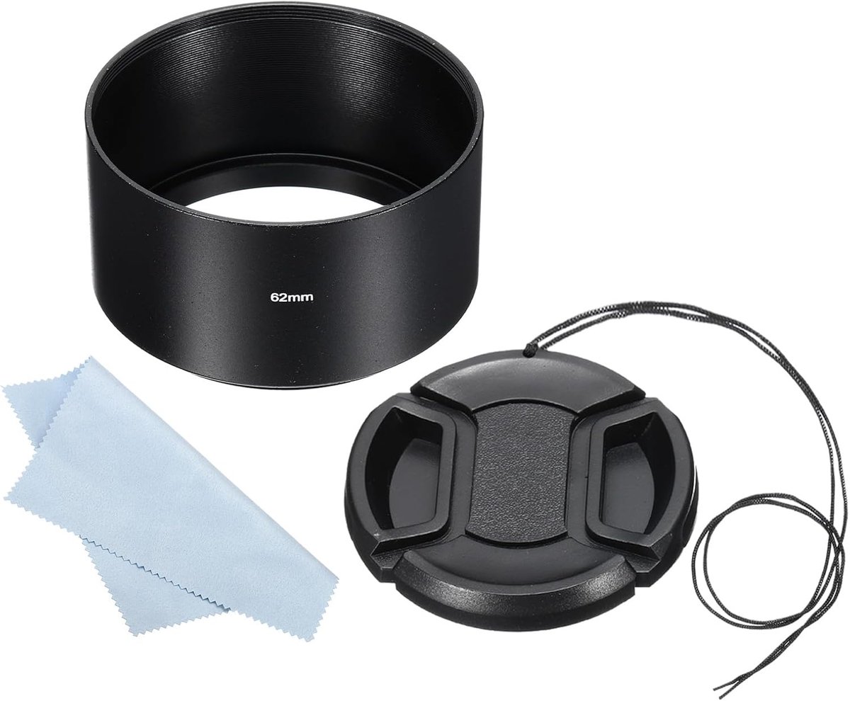 62mm Lens Cap - Long Focus Matte Surface - Anti-Reflective Inner Cap - met 67mm Lens Cap en Camera Lens Cleaning Cloth - Zwart