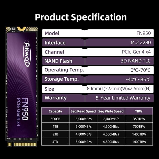 Interne SSD - Solid State Drive - Sneller Data Verwerken - PCIe Gen4x4 NVMe - 500 GB - Zwart — afbeelding 5