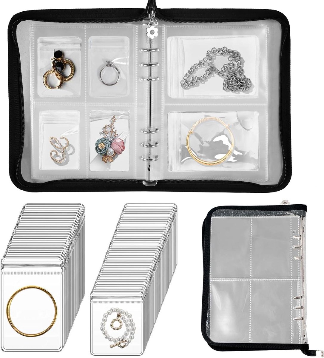 Sieraden Opbergboek - Sieraden Album - Sieraden Organiseren - Transparante Anti-Oxidatie Zakjes - 120 Vakjes 75 Zakjes - Zwart