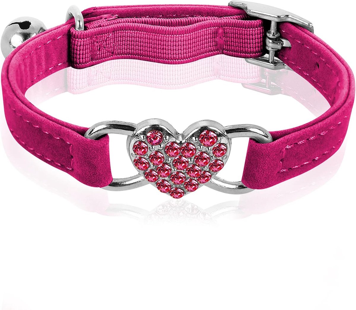 Bling Heart Cat Collar met Bel - Verstelbare Kattenhalsband met Veiligheidsgordel - Rhinestone Dierenhalsband voor Kleine Katten en Honden (Roze Rood)
