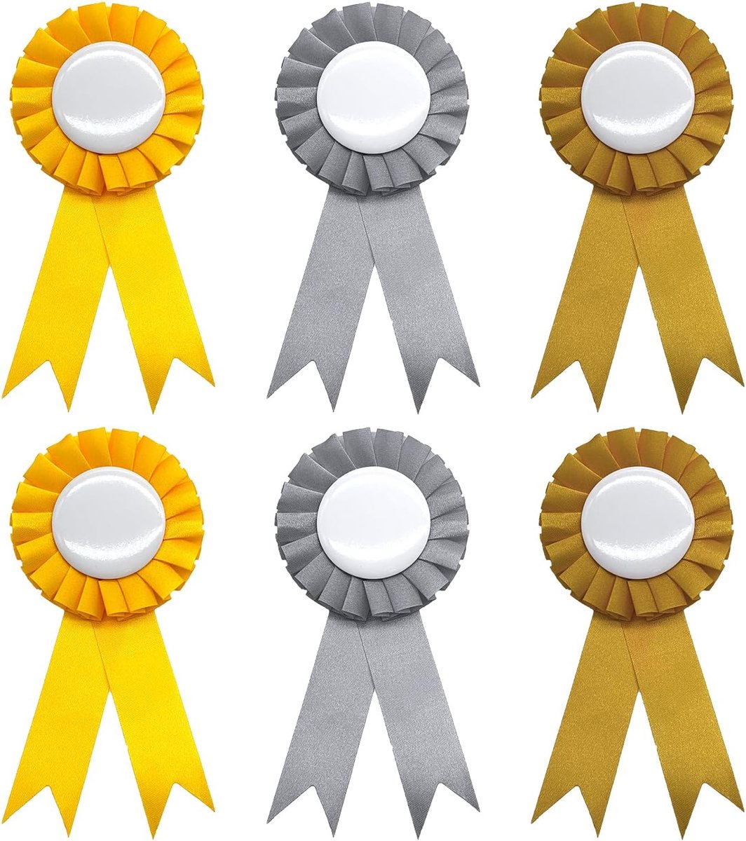Set van 6 hobby horse rozetten - perfect voor winnaars - strikken in goud, zilver en koper - houten paard accessoires - hobby horse trense - DIY feestbenodigdheden - sportevenementen