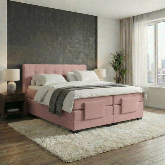Anno 1588 Elektrische Boxspring LUXA - Pocketvering - Luxe Topper - Oud Roze - 180x200 cm - Inclusief Montage + Dekbed en Kussens