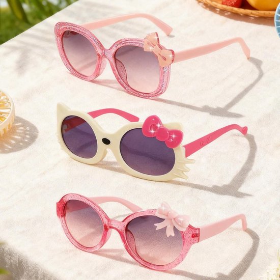 Kinder Zonnebrillen Meisjes - Hartjes Bril Kattenbril - Feestelijke Bescherming - Drie Leuke Designs - 3 Stuks - Roze van Kinder — afbeelding 2