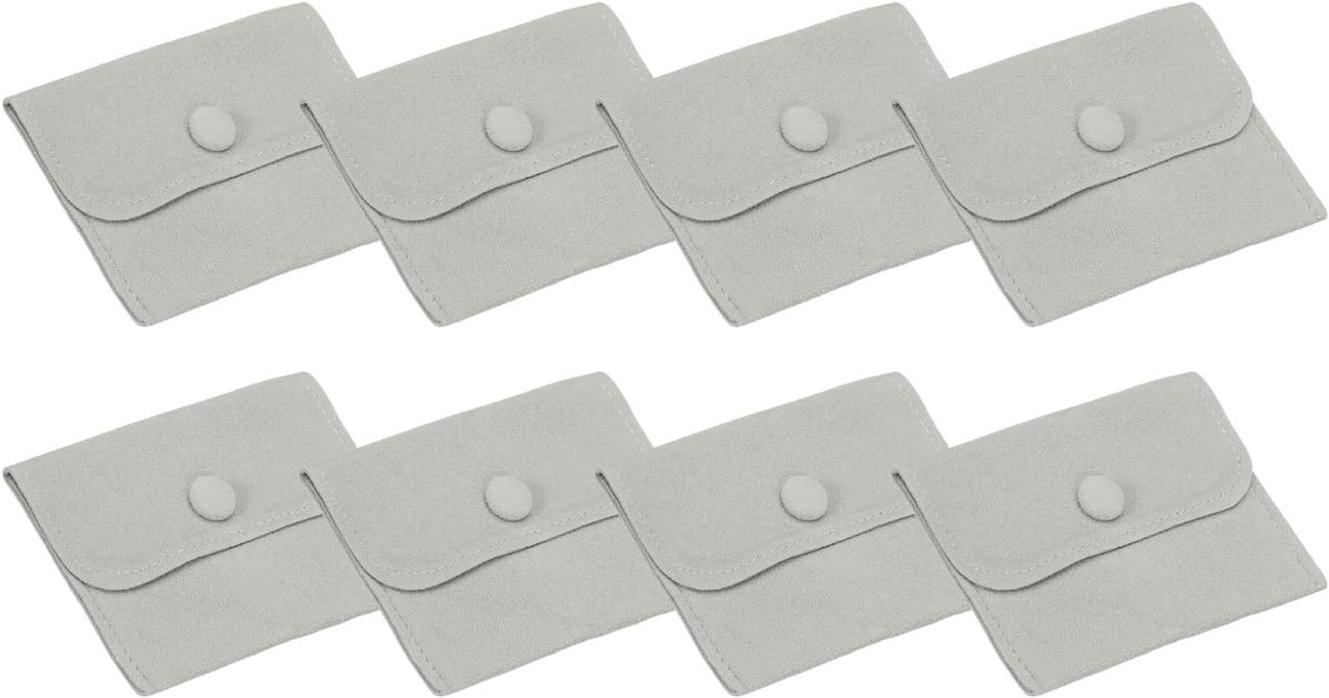 Sieradenzakje 10 x 7 cm - 8 stuks zachte fluwelen zakjes met drukknop - draagbare opslag voor ringen - ketting - armband - oorbel - horloge - grijs