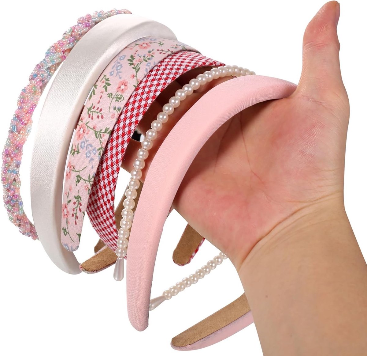 Set van 7 Haarbanden voor Dames, Diverse Modellen en Kleuren, Vintage Anti-Slip Haaraccessoires voor Vrouwen en Meisjes (Roze)