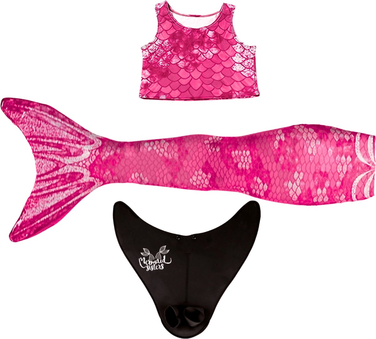 Mermaid Sisters Zeemeermin Staart Set voor Meisjes - Roze - Maat 146-158 - Monovin & Bikini Zeemeermin Zwemkleding