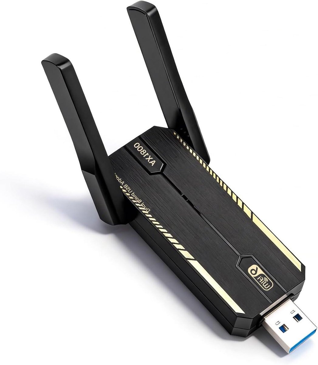 Wifi 6 Adapter - Draadloze Netwerkkaart - Snel Internet - Dubbele Antennes - AX1800 Mbps - Zwart