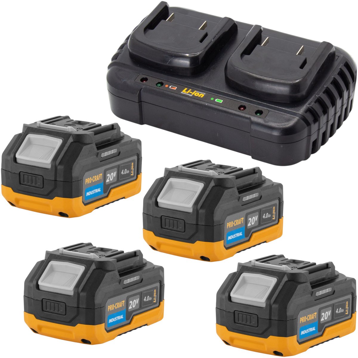 Procraft 20/2 dubbele lader 20 V voor Li-Ion accu's 2 A