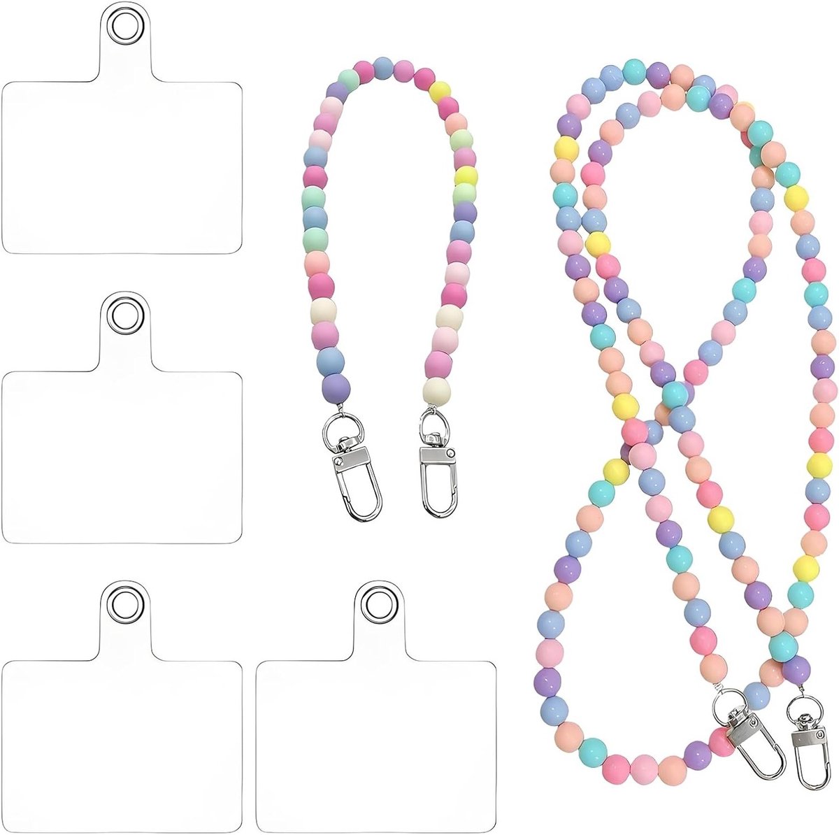 Set van 2 mobiele telefoonkoordjes, multifunctionele ophangkoord voor smartphones, sleutelhanger en telefoonketting met transparante patch, ideaal voor dagelijks gebruik