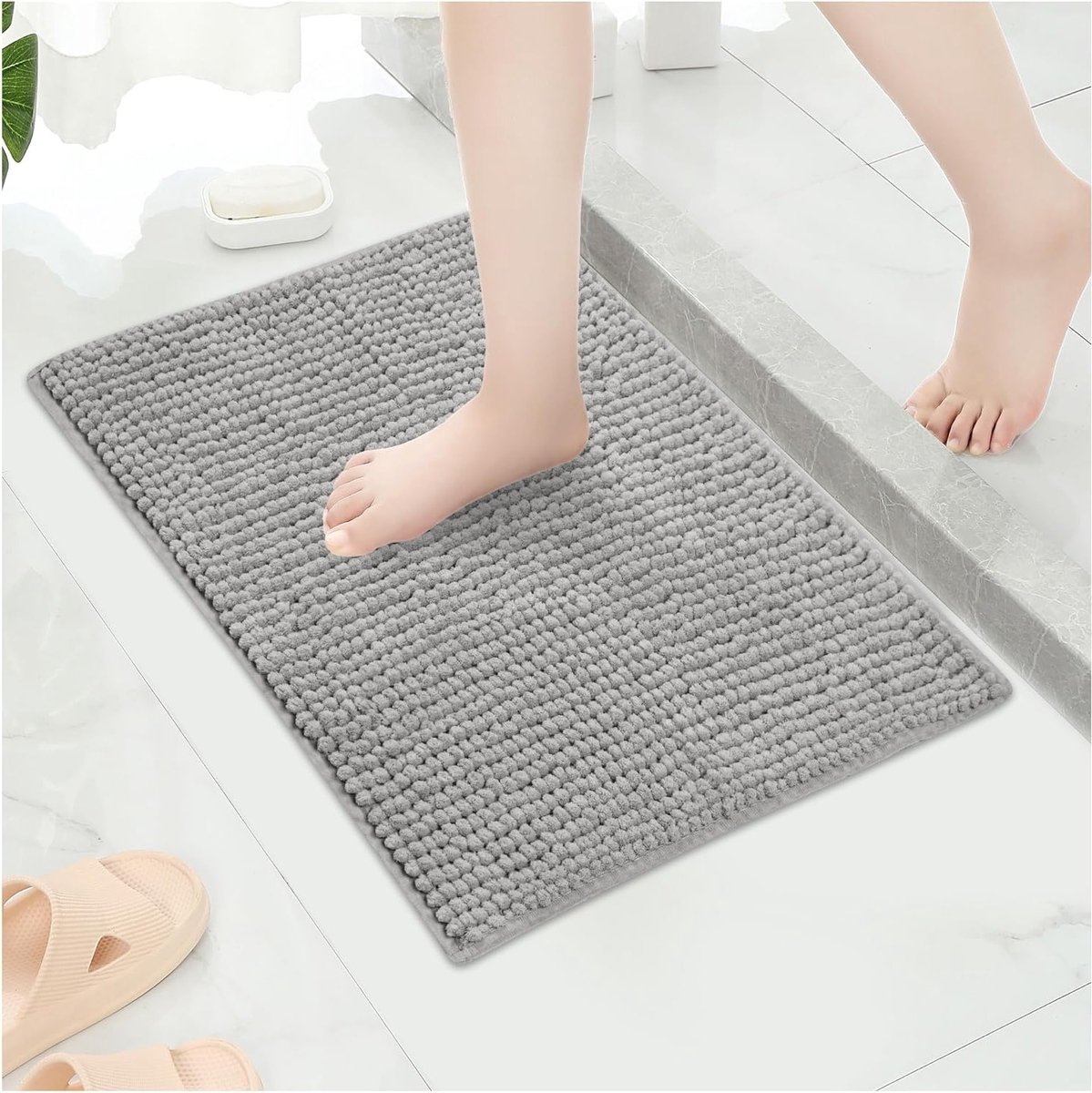 Zachte en Luxe Antislip Badmat - Grote Absorberende Douchematt voor Keuken, Badkamer en Slaapkamer (Grijs, 60 x 150 cm)