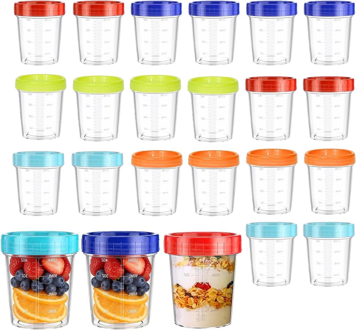 20 Stuks 120ml Kleine Voedselcontainers met Deksel, Herbruikbare Deli Bakjes, Stapelbare Opslagdozen voor Sauzen, Snacks en Yogurt