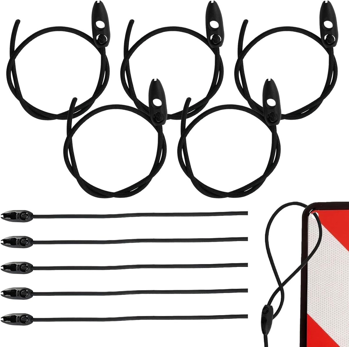 Set van 10 verstelbare elastische spanbanden van 100 cm voor bagage en fietsdragers met waarschuwingssignaal