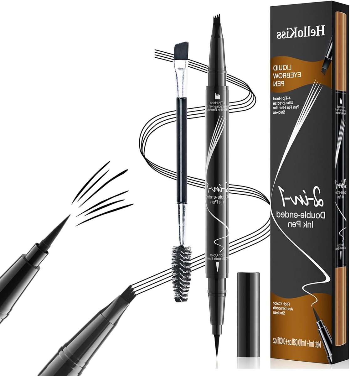 Professionele 2-in-1 Oogbrauwpotlood met Borstel - Waterproof Microblading Oogbrauwpen voor Natuurlijke Vulling en Eyeliner Gebruik