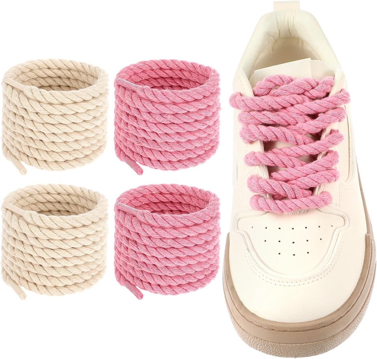 Dikke Katoenen Veters, 2 Paar Ronde Dikke Veters voor Sneakers, Schoenaccessoires voor Mannen en Vrouwen