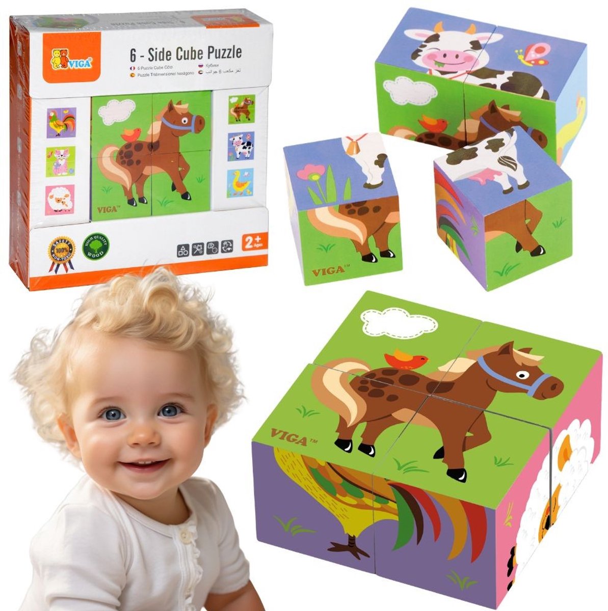 Viga Toys - Vormenpuzzel Boerderijdieren Klein