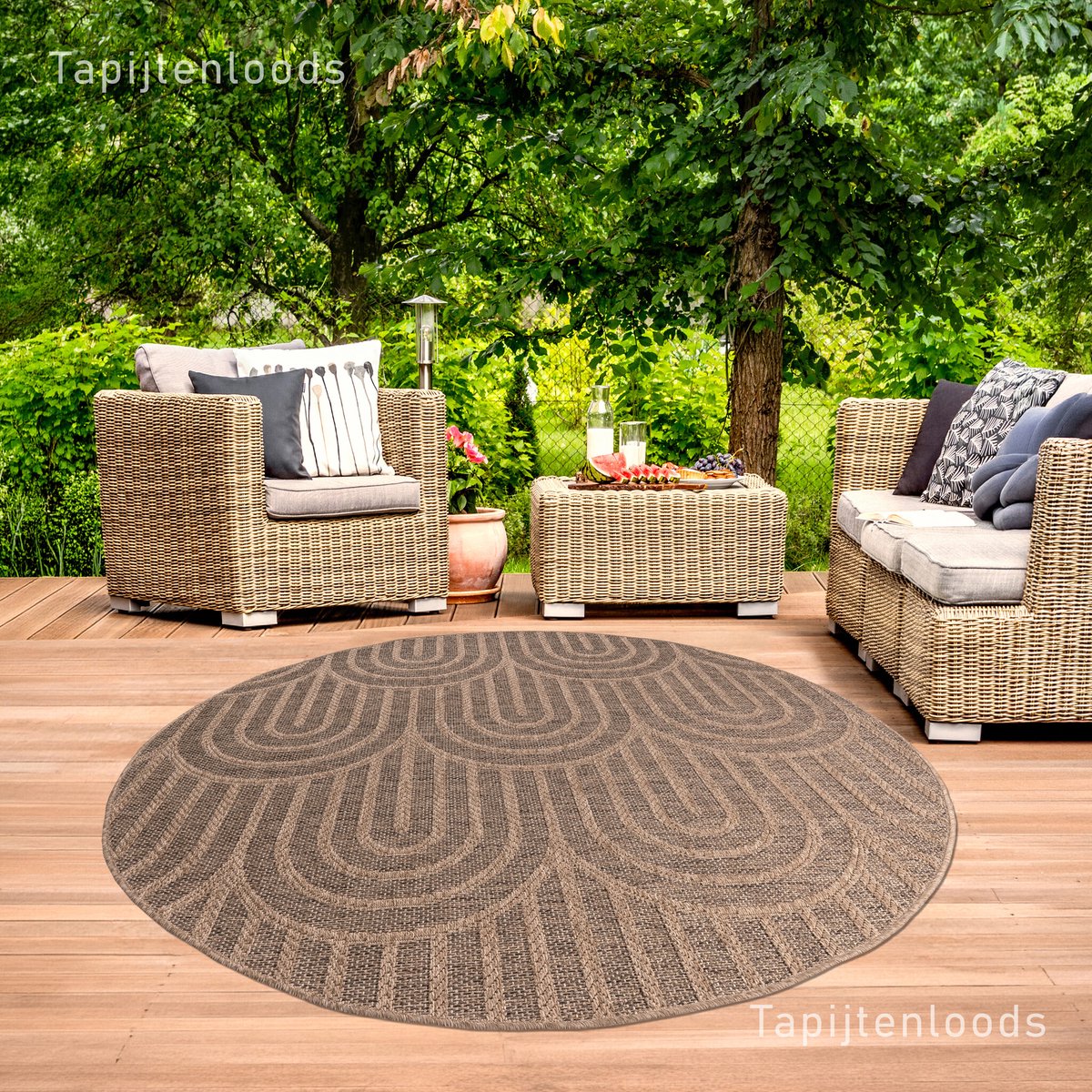 Muratap Sahara Japandi Rond Buitenkleed Jute-Look Weerbestendig Vloerkleed Beige