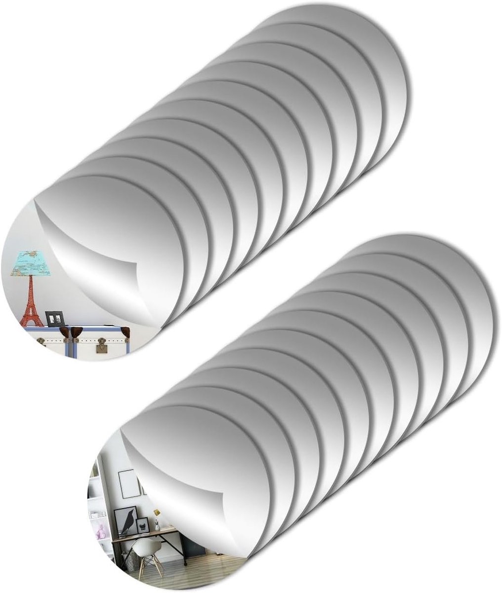 Ronde Zelfklevende Acryl Spiegels - 20 Stuks Kleine Decoratieve Wandspiegels van 8 cm voor DIY Projecten en Interieurdecoratie