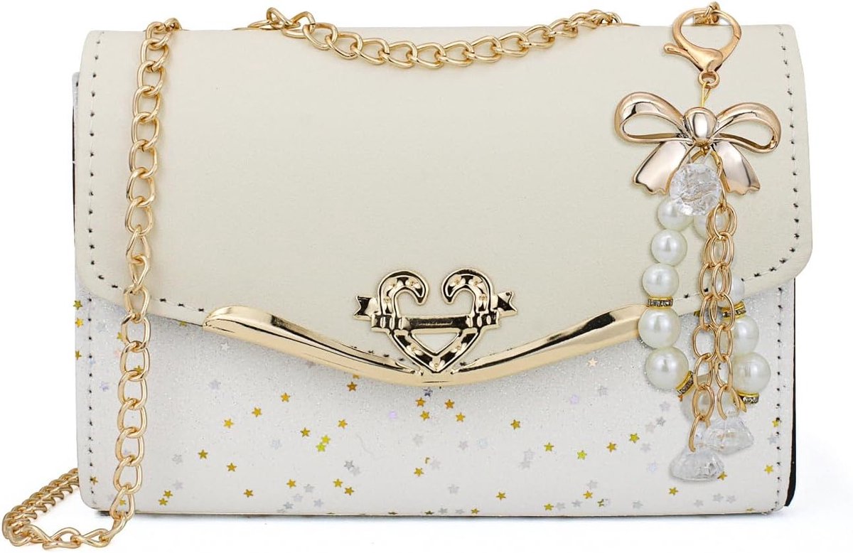 Dames Schoudertas van Leer, Grote Sequins Crossbody Tas met Kettingband en Hangertje, Ruime Capaciteit met 2 Compartimenten en 1 Ritsvak, Ideaal voor Dagelijks Gebruik en Uitgaan
