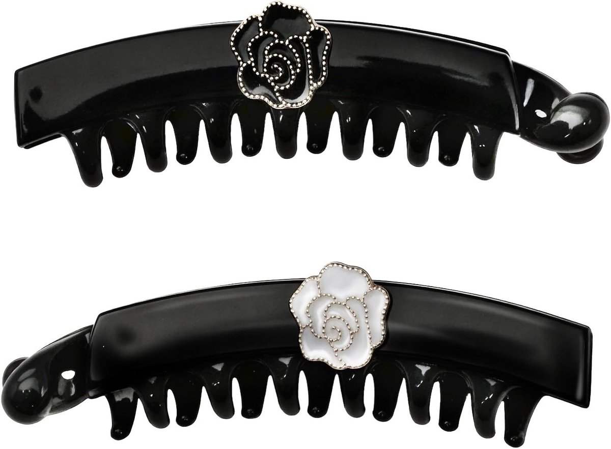 Set van 2 Retro Haarclips in Zwart, 10,5 cm - Perfect voor Alle Haartypes en Stijlen